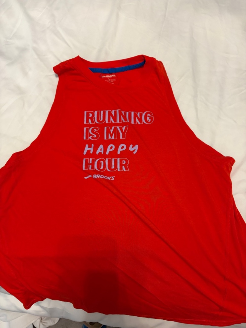 Brooks Red Sleeveless Running Tank with Light Blue Graphic